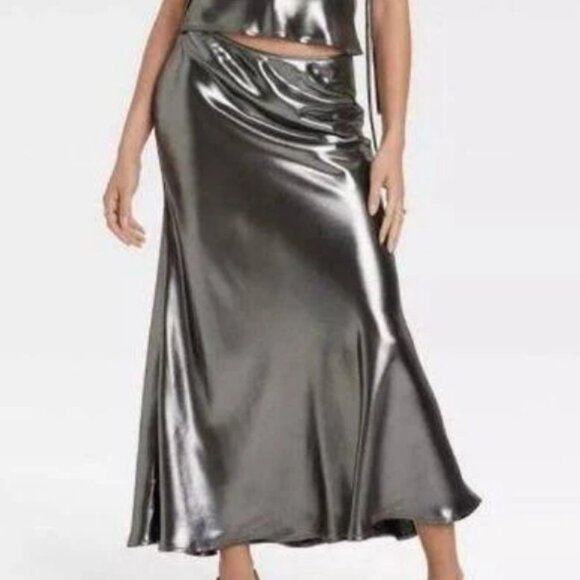 Women's Metallic Trumpet Maxi Skirt - Wild Fable Silver XS - Picture 2 of 4